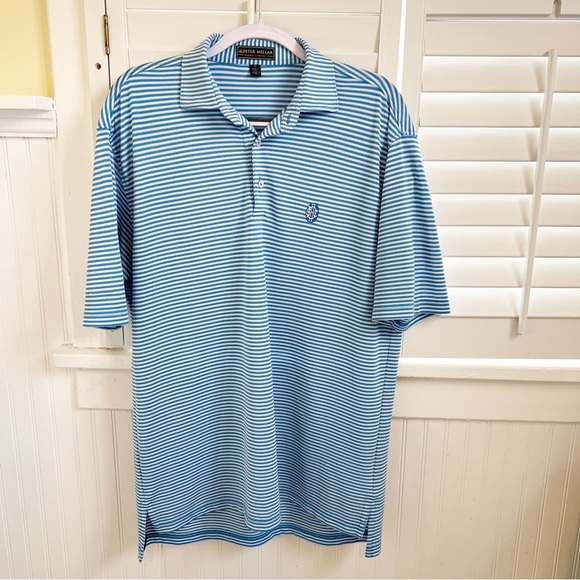 Peter Millar Turquoise Blue & White Stripe Summer Comfort Golf Polo Medium - Picture 1 of 5